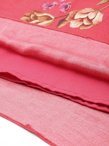 Varanga Women Red Floral Printed Pure Silk Chinon Embroidered V-Neck Aliya Cut Kurta Paired With Tonal Dupatta